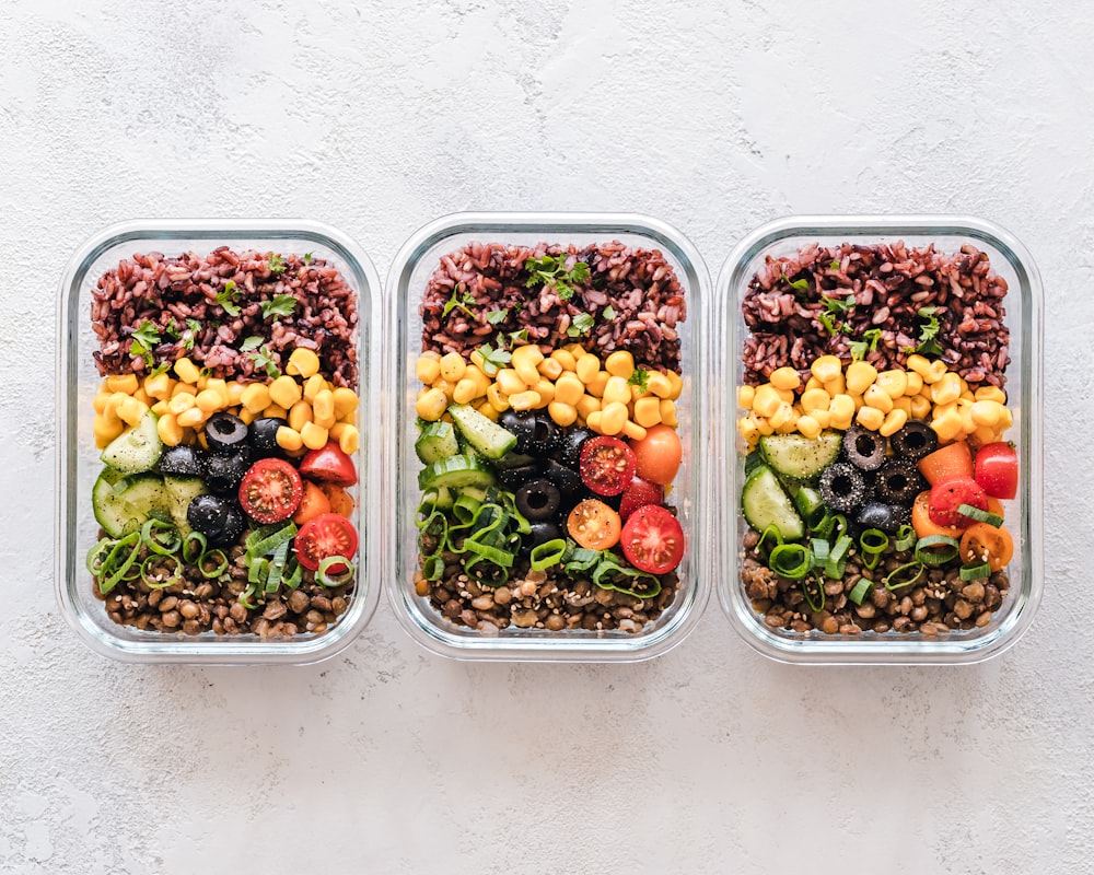 Multiple pots with cooking food